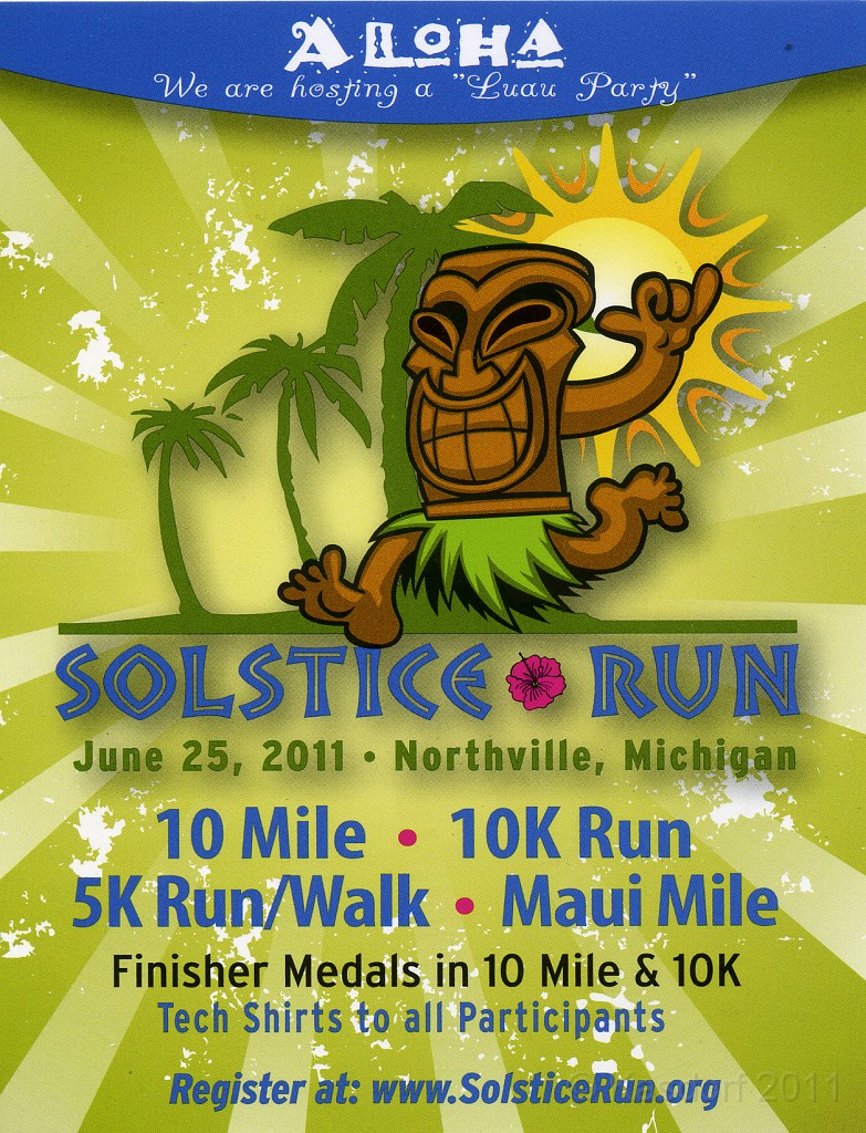 Solstice Run 2011.jpg - The 2011 Solstice 10 Mile race in Northville Michigan. Once around the horse race track then through the neighbourhoods. Finish in the park downtown.
